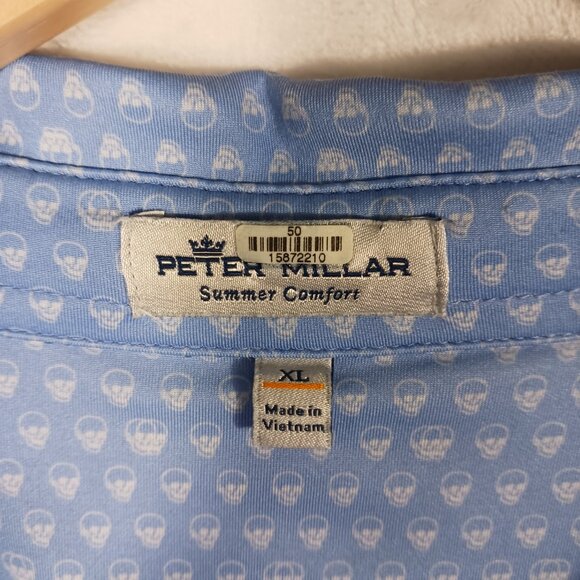 Peter Millar Summer Comfort, XL Mens Short Sleeve Polo, Blue, Skulls Print, Golf - Picture 2 of 16
